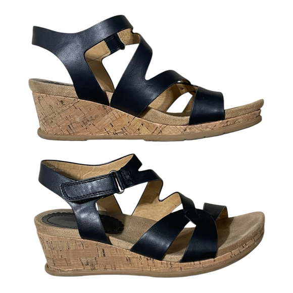 Baretraps Womens 6.5M Freesia Sandals Cork Wrapped Wedge Adjustable Strap Black - Picture 1 of 15